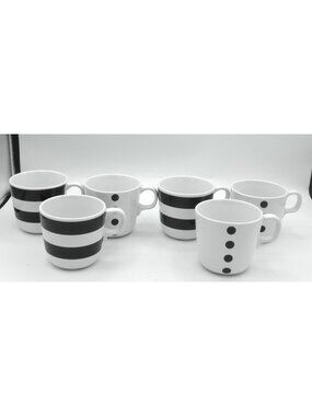 Tickar by IKEA White with Black Dots Stripes Mug Set of 6 Pattern IK TIC